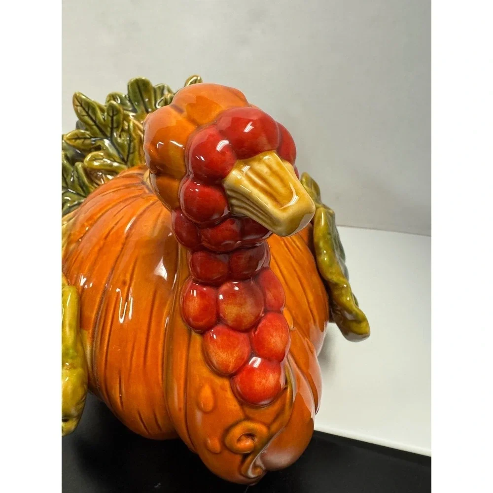 Ceramic Turkey Pumpkin‎ Figurine Thanksgiving Harvest Decor Glazed Centerpiece